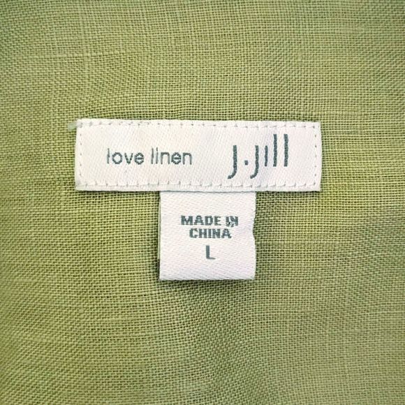 J. Jill Love Linen Women’s LG Button Up Shirt Chartreuse Green Long Sleeve - Picture 5 of 7